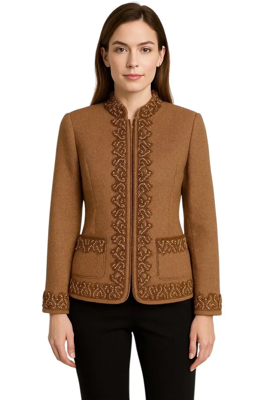 Eccoci Wool Silk Cashmere dressy Jacket with Embroidered Trim fall winter Size 0